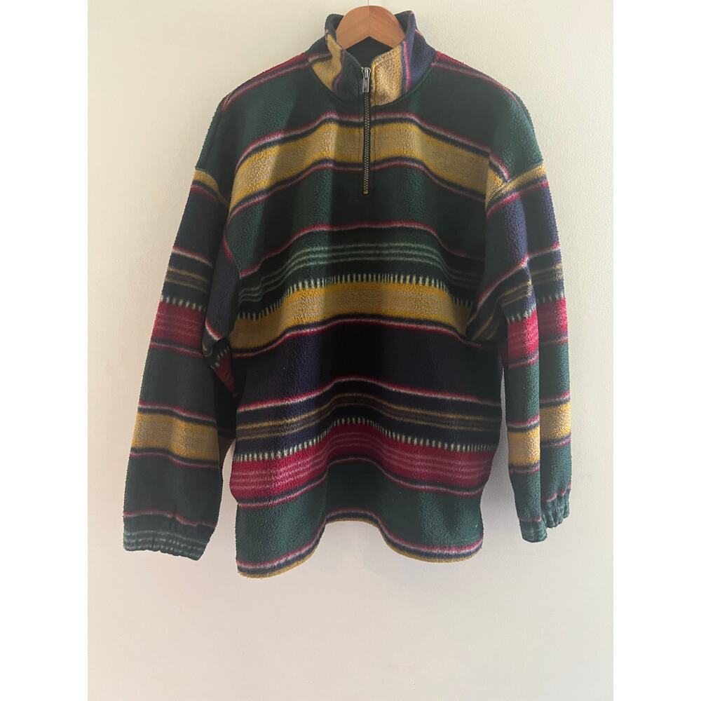 Vintage Bugle Boy Company Fleece 14/ Zip Jacket Green Yellow Red Medium JL